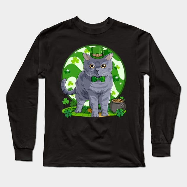 British Shorthair Cat St. Patricks Day Leprechaun Long Sleeve T-Shirt by Noseking